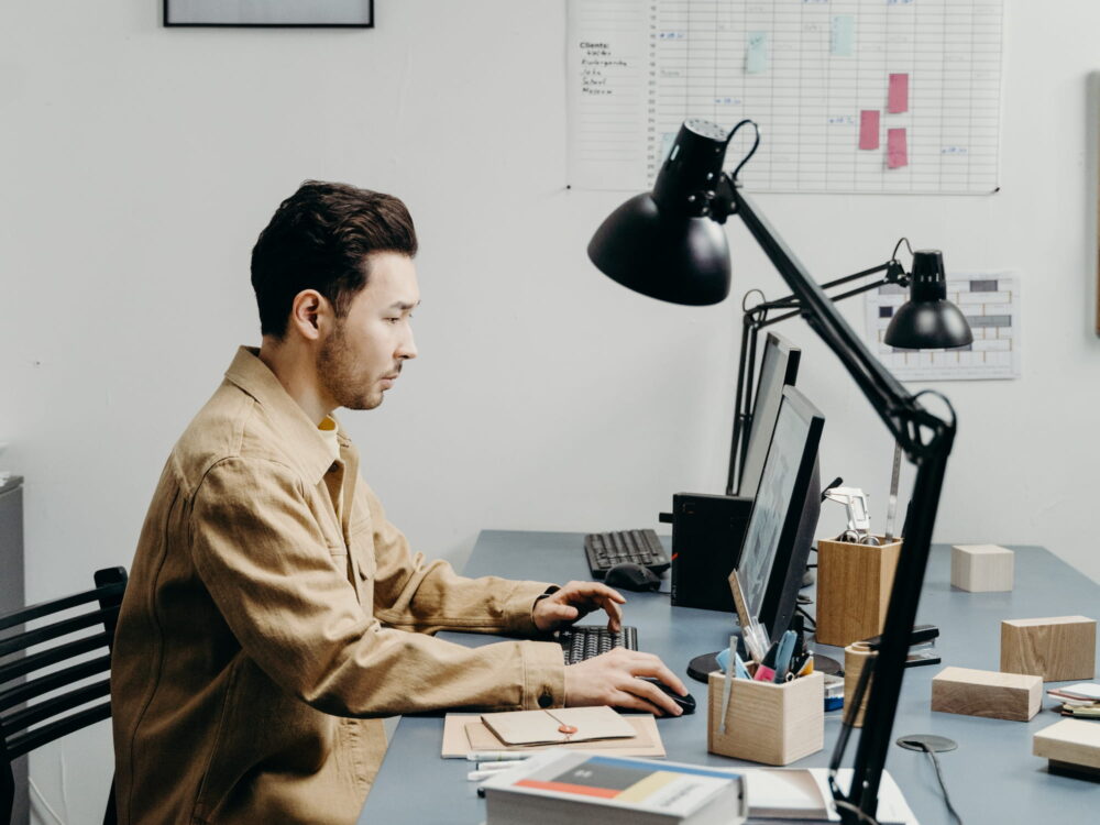 A man in his workspace